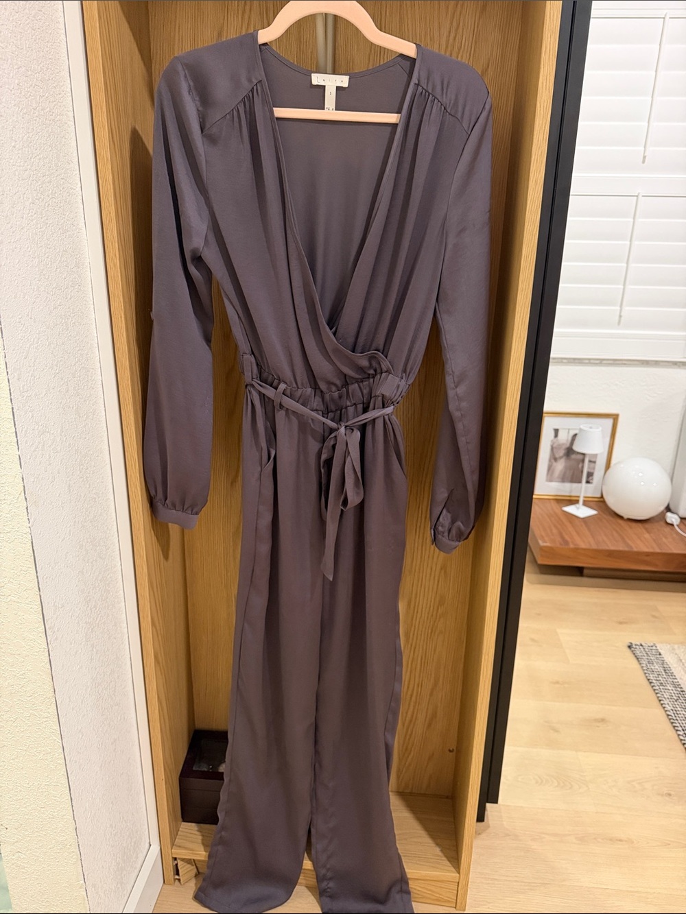 REVOLVE Long-Sleeve Wrap Jumpsuit in Charcoal